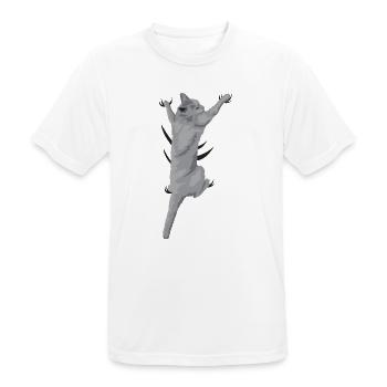Kletternde Katze - Graue Katze hängt am Shirt - Männer T-Shirt atmungsaktiv - Weiß - Vorne - AI Model Male 185 dark (185cm)