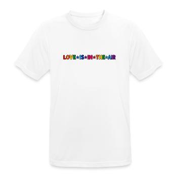 LOVE IS IN THE AIR – Bunter Regenbogen Schriftzug  - Männer T-Shirt atmungsaktiv - Weiß - Vorne - AI Model Male 185 dark (185cm)