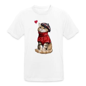 Süße Katze mit Baskenmütze und Strickpullover - Männer T-Shirt atmungsaktiv - Weiß - Vorne - AI Model Male 185 dark (185cm)
