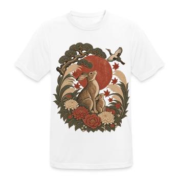 Japanische Hasefamilie & Red Sun – Vintage Wildtiere - Männer T-Shirt atmungsaktiv - Weiß - Vorne - AI Model Male 185 dark (185cm)