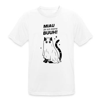 Miau äh ich meine Buuh! - Katze Gespenst Halloween - Männer T-Shirt atmungsaktiv - Weiß - Vorne - AI Model Male 185 dark (185cm)