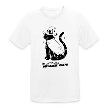 Macht Platz ihr Magielosen! – Schwarze Katze Hexe - Männer T-Shirt atmungsaktiv - Weiß - Vorne - AI Model Male 185 dark (185cm)