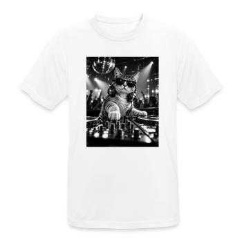 Katze DJ mit Plattenspieler Minimal Techno - Männer T-Shirt atmungsaktiv - Weiß - Vorne - AI Model Male 185 dark (185cm)