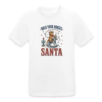 Hold Your Horses, Santa – Cowboy Katze Weihnachten - Männer T-Shirt atmungsaktiv - Weiß - Vorne - AI Model Male 185 dark (185cm)