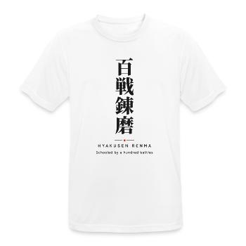 Hyakusen Renma 百戦錬磨 — Kampferprobt durch hundert Kämpfe - Männer T-Shirt atmungsaktiv - Weiß - Vorne - AI Model Male 185 dark (185cm)