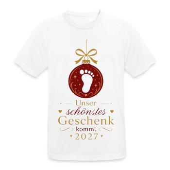 Schwangerschaft verkünden Weihnachten Baby 2027 - Männer T-Shirt atmungsaktiv - Weiß - Vorne - AI Model Male 185 dark (185cm)