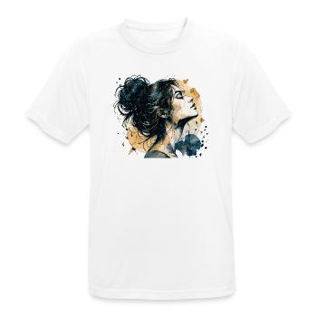 Frauenporträt in Blau und Gold – Aquarell - Männer T-Shirt atmungsaktiv - Weiß - Vorne - AI Model Male 185 dark (185cm)