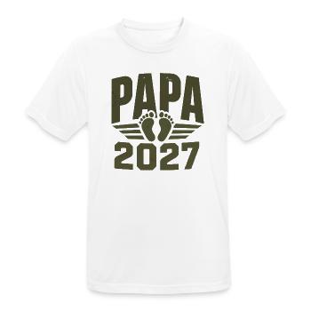 Papa 2027 Werden Vater 2027 Mit Baby Fußabdrücken - Männer T-Shirt atmungsaktiv - Weiß - Vorne - AI Model Male 185 dark (185cm)