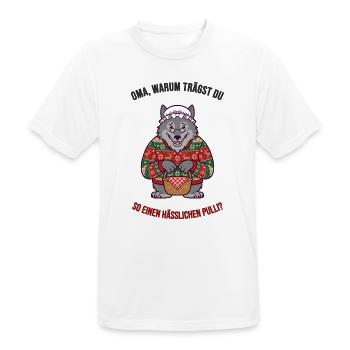 Hässlicher Weihnachtspullover – Wolf & Oma - Männer T-Shirt atmungsaktiv - Weiß - Vorne - AI Model Male 185 dark (185cm)