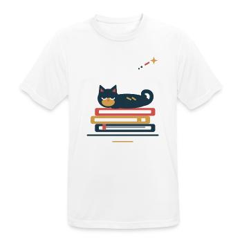 Katze schläft auf Büchern – gemütliche Lesepause - Männer T-Shirt atmungsaktiv - Weiß - Vorne - AI Model Male 185 dark (185cm)
