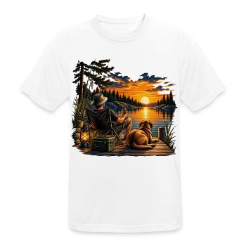 Fisherman's Sunset – Mensch und Hund - Männer T-Shirt atmungsaktiv - Weiß - Vorne - AI Model Male 185 dark (185cm)