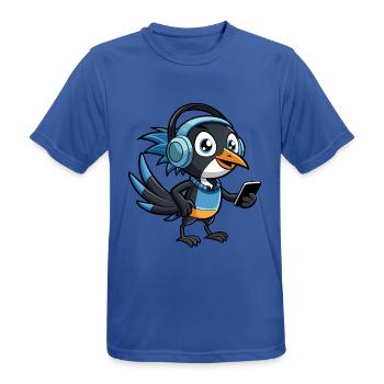 Magpie Funny Cartoon Character Headphone Music - Men's Breathable T-Shirt - royal blue - Front - AI Model Male 185 dark (185cm)
