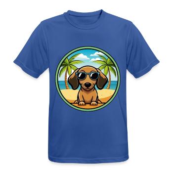 Miniature Dachshund Dog Breed Cartoon Sunglasses - Men's Breathable T-Shirt - royal blue - Front - AI Model Male 185 dark (185cm)