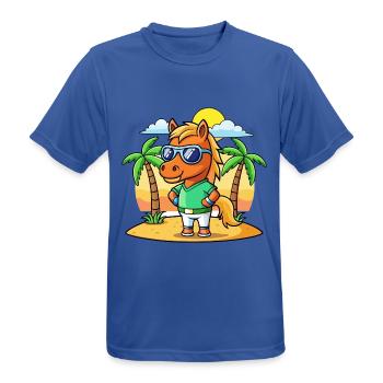 Cheval Drôle Dessin Animé Plage Été Lunettes de soleil - T-shirt respirant Homme - bleu royal - Devant - AI Model Male 185 dark (185cm)