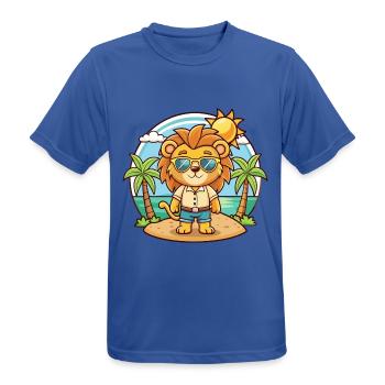 Lion Funny Cartoon Summer Beach Sunglasses - Men's Breathable T-Shirt - royal blue - Front - AI Model Male 185 dark (185cm)