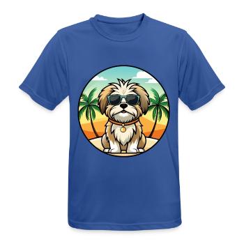 Maltese Shih Tzu Dog Breed Cartoon Sunglass Beach - Men's Breathable T-Shirt - royal blue - Front - AI Model Male 185 dark (185cm)