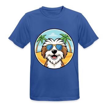 Tibetan Terrier Dog Breed Cartoon Sunglasses Beach - Men's Breathable T-Shirt - royal blue - Front - AI Model Male 185 dark (185cm)