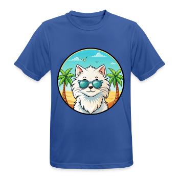 Weiße Langhaarkatze Persische Katze Rasse Cartoon Strand - Männer T-Shirt atmungsaktiv - Royalblau - Vorne - AI Model Male 185 dark (185cm)