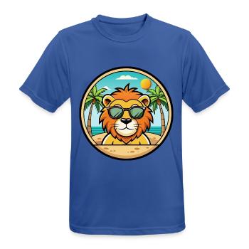 Lion Funny Cartoon Summer Beach Sunglasses Sticker - Men's Breathable T-Shirt - royal blue - Front - AI Model Male 185 dark (185cm)