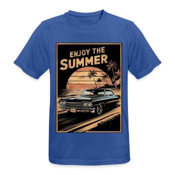 Sonnenuntergang mit dem Sommer-Oldtimer - Männer T-Shirt atmungsaktiv - Royalblau - Vorne - AI Model Male 185 dark (185cm)