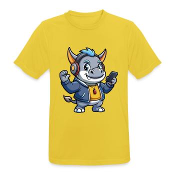 Rhino Lustige Zeichentrickfigur Kopfhörer Musik - Männer T-Shirt atmungsaktiv - Sonnengelb - Vorne - AI Model Male 185 dark (185cm)