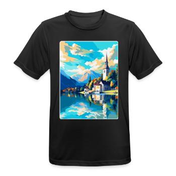 St Wolfgang Austria Vintage Travel Poster Souvenir - Men's Breathable T-Shirt - black - Front - AI Model Male 178 light (178cm)