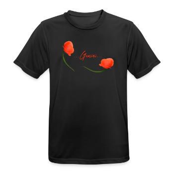 Zwillinge Mohn Klatschmohn Sternzeichen Zwillinge - Männer T-Shirt atmungsaktiv - Schwarz - Vorne - AI Model Male 178 light (178cm)