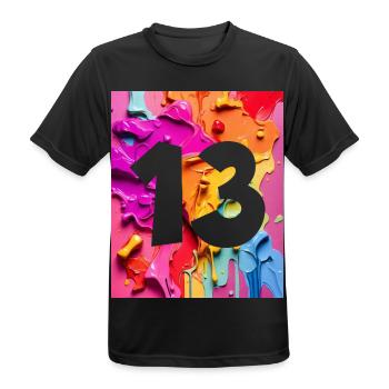 NR. 13 NUMMER 13 BUNT 13. GEBURTSTAG - Männer T-Shirt atmungsaktiv - Schwarz - Vorne - AI Model Male 178 light (178cm)