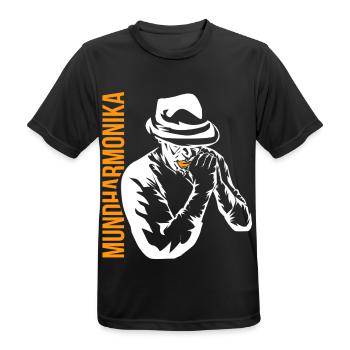 Bluesige Mundharmonika Straßenmusik - Männer T-Shirt atmungsaktiv - Schwarz - Vorne - AI Model Male 178 light (178cm)
