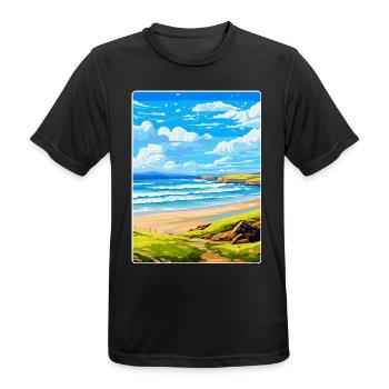 Constantine Bay Cornwall England Vereinigtes Königreich Reiseposter - Männer T-Shirt atmungsaktiv - Schwarz - Vorne - AI Model Male 178 light (178cm)