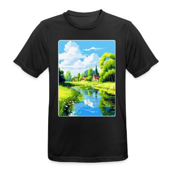 Spreewald Allemagne Affiche de voyage vintage souvenir - T-shirt respirant Homme - noir - Devant - AI Model Male 178 light (178cm)