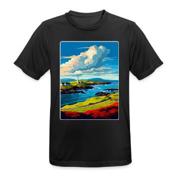 Isle Of Islay Scotland Uk Travel Poster Souvenir - Men's Breathable T-Shirt - black - Front - AI Model Male 178 light (178cm)