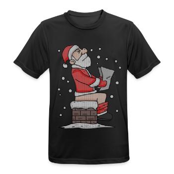 Weihnachtsmann sitzt auf dem Kamin lustig - Männer T-Shirt atmungsaktiv - Schwarz - Vorne - AI Model Male 178 light (178cm)