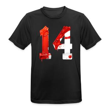 NR. 14 NUMMER 14 ROT WEIß 14. GEBURTSTAG - Männer T-Shirt atmungsaktiv - Schwarz - Vorne - AI Model Male 178 light (178cm)