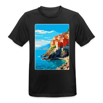 Cinque Terre Italien Vintage Reiseplakat Souvenir - Männer T-Shirt atmungsaktiv - Schwarz - Vorne - AI Model Male 178 light (178cm)