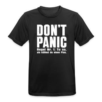 DON’T PANIC – Die erste Regel - Männer T-Shirt atmungsaktiv - Schwarz - Vorne - AI Model Male 178 light (178cm)