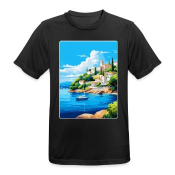 Porto Heli Greece Vintage Travel Poster Souvenir - Men's Breathable T-Shirt - black - Front - AI Model Male 178 light (178cm)