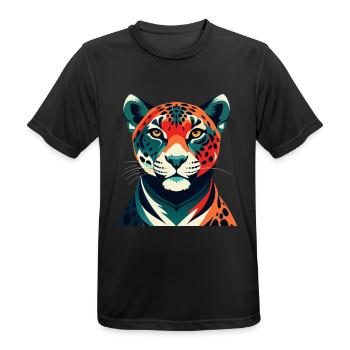 Léopard Dessin animé Personnage Animal de compagnie coloré - T-shirt respirant Homme - noir - Devant - AI Model Male 178 light (178cm)