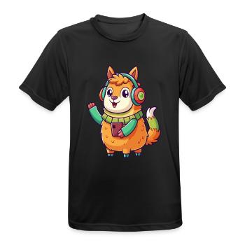 Lama Lustige Zeichentrickfigur Kopfhörer Musik - Männer T-Shirt atmungsaktiv - Schwarz - Vorne - AI Model Male 178 light (178cm)