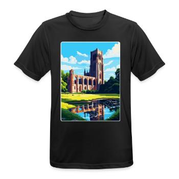 Fountains Abbey North Yorkshire Travel Poster WPA - Men's Breathable T-Shirt - black - Front - AI Model Male 178 light (178cm)