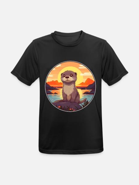 Otter buntes Aquarell Karikatur Kawaii Tier - Männer T-Shirt atmungsaktiv - Schwarz