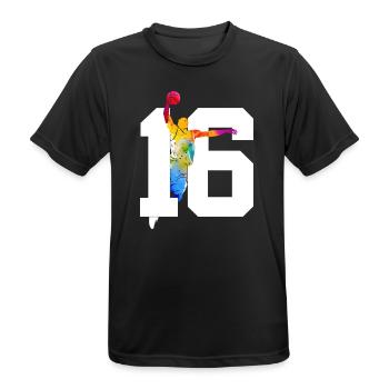 NUMBER 16 BASKETBALL 16TH BIRTHDAY - Men's Breathable T-Shirt - black - Front - AI Model Male 178 light (178cm)