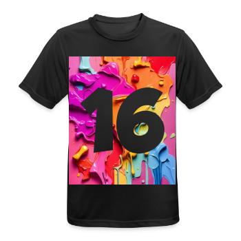 NO. 16 NUMBER 16 COLORFUL 16TH BIRTHDAY - Men's Breathable T-Shirt - black - Front - AI Model Male 178 light (178cm)
