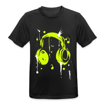 Neongrüne Kopfhörer Musik Techno Party - Männer T-Shirt atmungsaktiv - Schwarz - Vorne - AI Model Male 178 light (178cm)