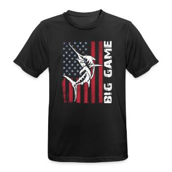 Marlin sauteur avec drapeau américain Pêche en haute mer - T-shirt respirant Homme - noir - Devant - AI Model Male 178 light (178cm)