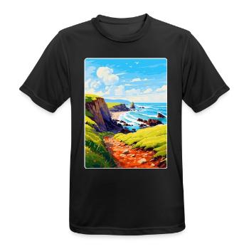 Hartland Quay Devon Vintage Travel Poster Souvenir - Men's Breathable T-Shirt - black - Front - AI Model Male 178 light (178cm)