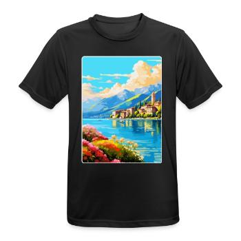 Lac de Côme Italie Affiche de voyage vintage Souvenir WPA - T-shirt respirant Homme - noir - Devant - AI Model Male 178 light (178cm)