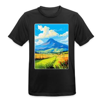 Mourne Mountains Vintage Travel Poster Souvenir - Men's Breathable T-Shirt - black - Front - AI Model Male 178 light (178cm)