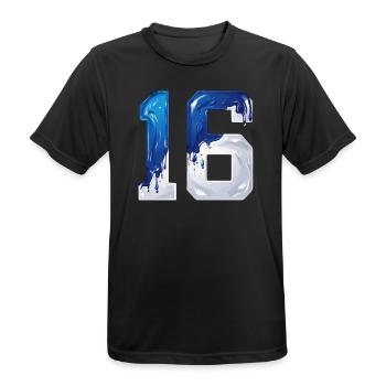 NO. 16 NUMBER 16 BLUE WHITE 16TH BIRTHDAY - Men's Breathable T-Shirt - black - Front - AI Model Male 178 light (178cm)