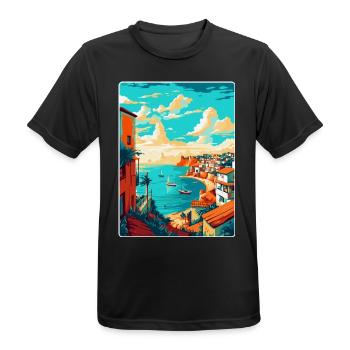 Lagos Portugal Vintage Travel Poster Souvenir WPA - Men's Breathable T-Shirt - black - Front - AI Model Male 178 light (178cm)